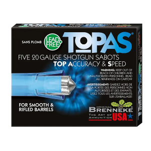 United States Association of Gun Owners Brenneke SL202TOPN TOPAS 20Gauge 2.75" 1/2oz Sabot Slug Shot 5 Per Box/50 Case - $19.45 at United States Association of Gun Owners