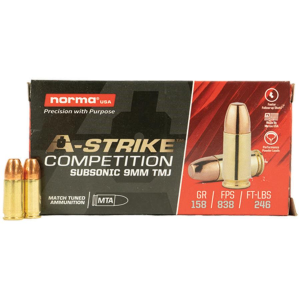 United States Association of Gun Owners Norma A-Strike Subsonic Ammunition 9mm Luger 158gr TMJ 838 fps 50/ct - $18.91 at United States Association of Gun Owners