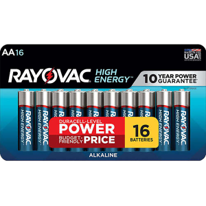 Rayovac 81516LT03 AA HIGH ENERGY Alkaline Batteries Silver/Blue 1.5 Volts 2,700 mAh (16) Single Pack