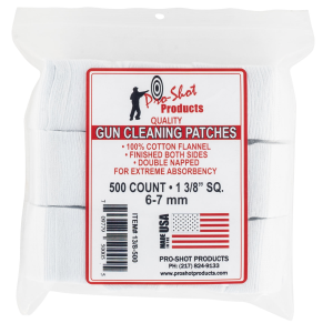 United States Association of Gun Owners Pro-Shot 138500 Cleaning Patches 6mm/7mm 1.38" Cotton Flannel 500 Per Pkg - $11.73 at United States Association of Gun Owners