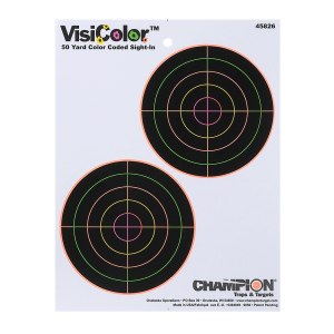 United States Association of Gun Owners Champion Targets 45826 VisiColor 5" Double Bullseye Paper Self-Adhesive 8.50" x 11" Multi-Color 10 Pack - $9.67 at United States Association of Gun Owners