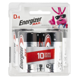 United States Association of Gun Owners Energizer E95BP4 MAX D Batteries Black & Silver Alkaline 1.5 Volt, Qty (4) Single Pack - $9.44 at United States Association of Gun Owners