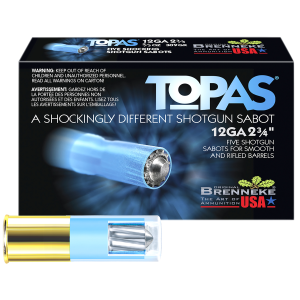 United States Association of Gun Owners Brenneke SL122TOP TOPAS 12Gauge 2.75" 2/3oz Sabot Slug Shot 5 Per Box/50 Case - $9.05 at United States Association of Gun Owners