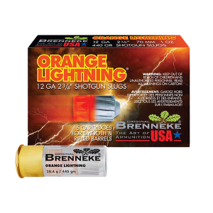 United States Association of Gun Owners Brenneke SL122OL Orange Lightning 12Gauge 2.75" 1oz Slug Shot 5 Per Box/50 Case - $8.33 at United States Association of Gun Owners