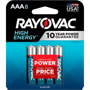 Rayovac 8248T102 AAA HIGH ENREGY Alkaline Batteries Silver/Blue 1.5 Volts 1,123 mAh (8) Single Pack