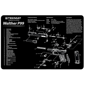 United States Association of Gun Owners TekMat TEKR17WALP99 Walther P99 Cleaning Mat Black/White Rubber 11"x17" Walther P99 Parts Diagram - $7.42 at United States Association of Gun Owners