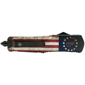 Templar Knife SBRF331 Gen II Betsy Ross Flag Small 2.69" OTF Drop Point Plain Black Oxide Stonewashed Black 440C SS Blade, 4.31" Betsy Ross Flag Aluminum Handle Glass Breaker