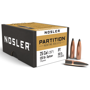 United States Association of Gun Owners Nosler 35643 Partition 25Cal 120gr Spitzer 50/Box - $67.65 at United States Association of Gun Owners