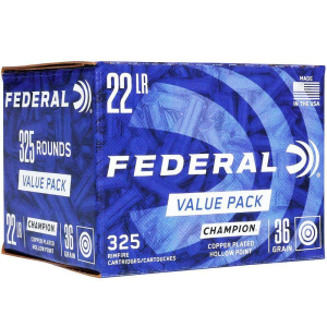 Federal Champion .22LR 36gr CPHP Rimfire Value Pack Ammunition, 325 Rounds