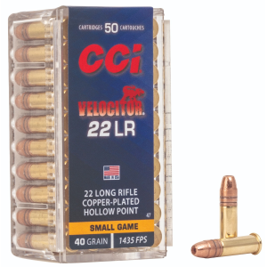 CCI Velocitor .22 LR 40gr Copper-Plated Hollow Point Ammo, 50 Rounds