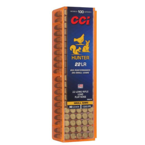 CCI Hunter Series .22 LR 40gr LFN Hollow Point Rimfire Ammo, 100-Count