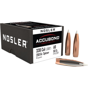 Nosler .338 Cal 250 Grain AccuBond Reloading Bullets, 50 Count - 57287