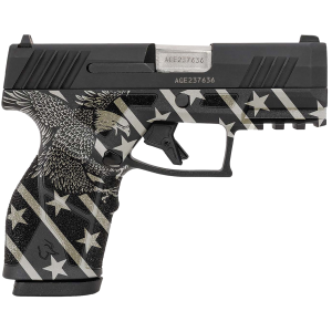 Taurus 1-GX2931-EN1 GX2 Compact Frame 9mm Luger 13+1 3.38" Stainless Steel Barrel, Matte Black Serrated Alloy Steel Slide, Black w/Eagle, Stars & Stripes Polymer Frame w/Accessory Rail