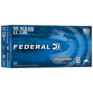 Federal PowerShok 22-250 Remington 55gr Soft Point Ammo, 20-Round