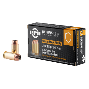 PPU PPD9M 9x18mm Makarov 95gr Jacketed Hollow Point Ammo, 50-Round Box