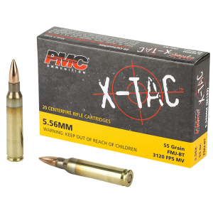 PMC 556X X-Tac 5.56x45mm NATO 55gr Full Metal Jacket Ammo, 20-Round