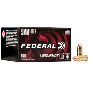 Federal American Eagle 9mm 115gr FMJ Handgun Ammo, 100 Rounds