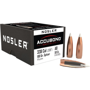 Nosler .338 Cal 180 Grain AccuBond Reloading Bullets, 50 Count - 57625