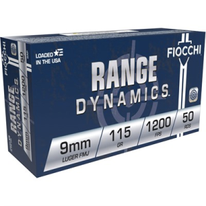 Fiocchi 9mm Luger 115gr Full Metal Jacket Ammo, 50/Box