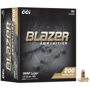 CCI Blazer Brass 9mm 115gr Full Metal Jacket Ammo, 200-Round