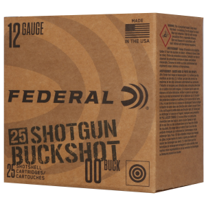 Federal F12BK2500 12 Gauge 2-3/4in #00 Buck Shot Shells, 25-Round