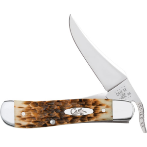 Case Knives Amber Bone Peach Seed Jig Russlock Folding Knife