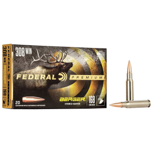 Federal P308BCH1 .308 Win 168gr Berger Hybrid Hunter Ammo, 20-Round
