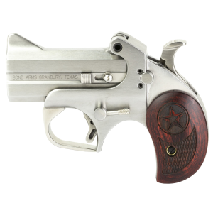Bond Arms Texas Defender Handgun 2/rd Capacity .357 Mag/.38 Spl .45LC/.410 3" Barrel Silver with Rosewood Grip