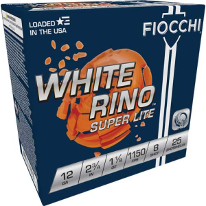 Fiocchi White Rino 12ga 2.75" - 1-1/8oz #8 1150fps 250rd Case