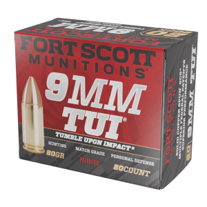 Fort Scott Munitions 9MM080SCV Tumble Upon Impact (TUI) 9mmLuger 80gr Solid Copper Spun 20 Per Box/25 Case