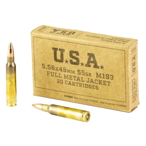 Winchester USA Lake City M193 Brown Box Rifle Ammunition 5.56mm 55 gr FMJ 3240 fps 20/ct