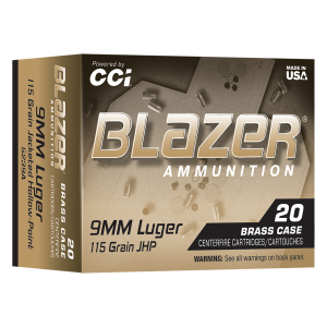 CCI 5239A BLAZER BRASS 9MM 115 JHP 20/25