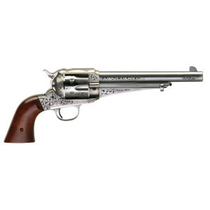 Taylors & Company 550382 1875 Army Outlaw 357 Mag Caliber with 7.50" Barrel, 6rd Capacity Cylinder, Overall White Engraved Finish Steel & Walnut Grip