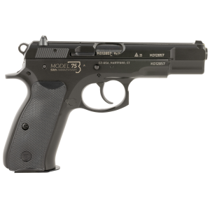 CZ-USA 91106 75 B 50th Anniversary 9mm Luger 16+1 4.60" Steel Barrel, Black Serrated Steel Slide Engraved w/50th Anniversary, Black Polycoat Steel Frame w/Beavertail, Black Plastic Grip