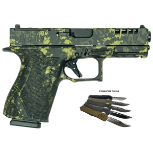 Great Lakes Striker Handgun Combo 9mm Luger 15rd Magazines (2) 4" Barrel Lichen Black OR with 3 OTF 3-1/2" Blade Knives