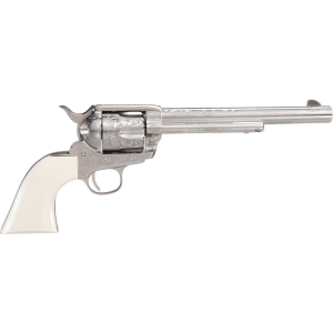Taylors And Company Taylor\'s & Co 1873 Outlaw Legacy Pietta .45 Colt 7.5\" 6rd SAO Nickel Engraved White Navy Grip - $656.79 at Classic Firearms