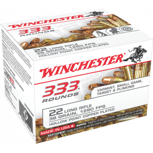 Winchester Winchester Ammo 22LR333HP 333 Rounds 22 Long Rifle 36 GR Copper-Plated Hollow Point - 330rd box - $23.99 at Classic Firearms
