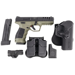 Sar Usa SAR USA SAR9-X Semi-Auto 9mm Pistol, 4.4\" Barrel, 19+1, Thumb Safety, Includes Holster, Magazine Pouch, and Flashlight, OD Green Cerakote - SAR9XODBL - $599.99 at Classic Firearms
