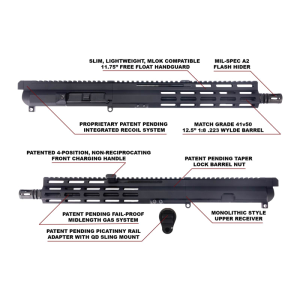 Foxtrot Mike .223 Wylde ( 5.56 Nato/.223 Rem ) 12.5\" Complete Upper, 11.75\" M-LOK, Non Reciprocating Forward Charging Handle, BCG - FM556-GEN2-12.5 - Foxtrot Mike
