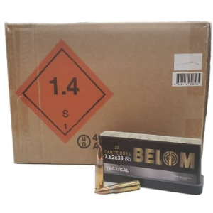 Belom 7.62x39 Ammunition - Brass Cased, Boxer Primed, Reloadable, Non-Corrosive, 123 Grain Lead Core Full Metal Jacket, 480 Round Case - Belom
