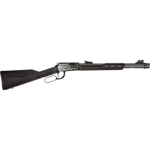Rossi Rossi RL22181SYEN18 Rio Bravo Lever Action 15+1 18\" Round Barrel, Black, Polished Lightning US Flag Engraved Rec, Synthetic Stock, Fiber Optic Sights - $282.98 at Classic Firearms