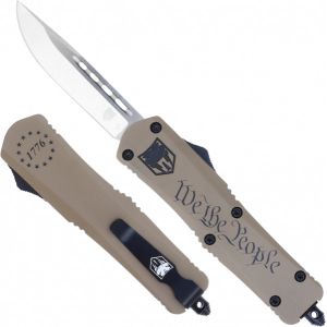 Cobratec Knives CobraTec Knives MWTPFS-3DNS We The People Medium 3\" OTF Drop Point Plain D2 Steel Blade Cerakoted Aluminum w/\"We The People\" Engraving Handle Features Glass Breaker - $159.99 at Classic Firearms