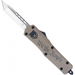 Cobratec Knives CobraTec Knives MWTPFS-3TNS We The People Medium 3\" OTF Tanto Plain D2 Steel Blade Cerakoted Aluminum w/\"We The People\" Engraving Handle Features Glass Breaker - $159.99 at Classic Firearms