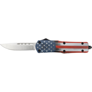 Cobratec Knives CobraTec Knives MCUSAFS3DNS FS-3 American Flag Medium 3\" OTF Dagger Plain D2 Steel Blade 4.50\" Aluminum Cerakoted Handle Includes Glass Breaker/Pocket Clip - $159.99 at Classic Firearms