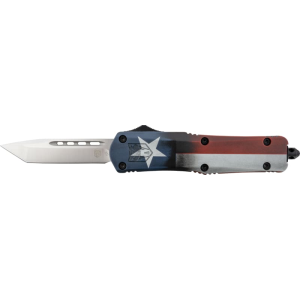 Cobratec Knives CobraTec Knives MCTXFS3TNS FS-3 Texas Flag Medium 3\" OTF Tanto Plain D2 Steel Blade 4.50\" Aluminum Cerakoted Handle Includes Glass Breaker/Pocket Clip - $159.99 at Classic Firearms