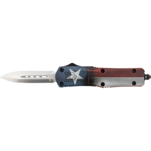 Cobratec Knives CobraTec Knives MCTXFS3DAGNS FS-3 Texas Flag Medium 3\" OTF Dagger Plain D2 Steel Blade 4.50\" Aluminum Cerakoted Handle Includes Glass Breaker/Pocket Clip - $159.99 at Classic Firearms