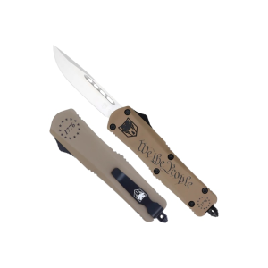 Cobratec Knives CobraTec Knives SWTPFS3DNS FS-3 We The People Small Aluminum Cerakoted OTF Drop Point Plain D2 Steel Blade Tan \"We The People\" Aluminum Handle Includes Glass Breaker/Pocket Clip - $149.99 at Classic Firearms