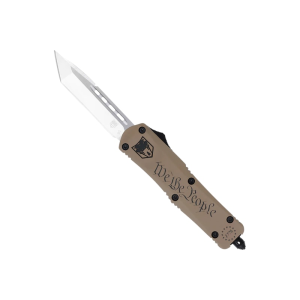 Cobratec Knives CobraTec Knives SWTPFS3TNS FS-3 We The People Small Aluminum Cerakoted OTF Tanto Plain D2 Steel Blade Tan \"We The People\" Aluminum Handle Includes Glass Breaker/Pocket Clip - $149.99 at Classic Firearms