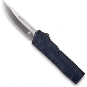 Cobratec Knives CobraTec Knives NYCTLWDNS Lightweight 3.25\" OTF Drop Point Plain D2 Steel Blade/NYPD Blue Aluminum Handle Includes Pocket Clip - $89.99 at Classic Firearms