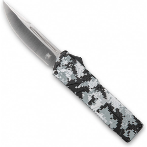 Cobratec Knives CobraTec Knives WDCCTLWDNS Lightweight 3.25\" OTF Drop Point Plain D2 Steel Blade/Winter Digi Camo Aluminum Handle Includes Pocket Clip - $89.99 at Classic Firearms